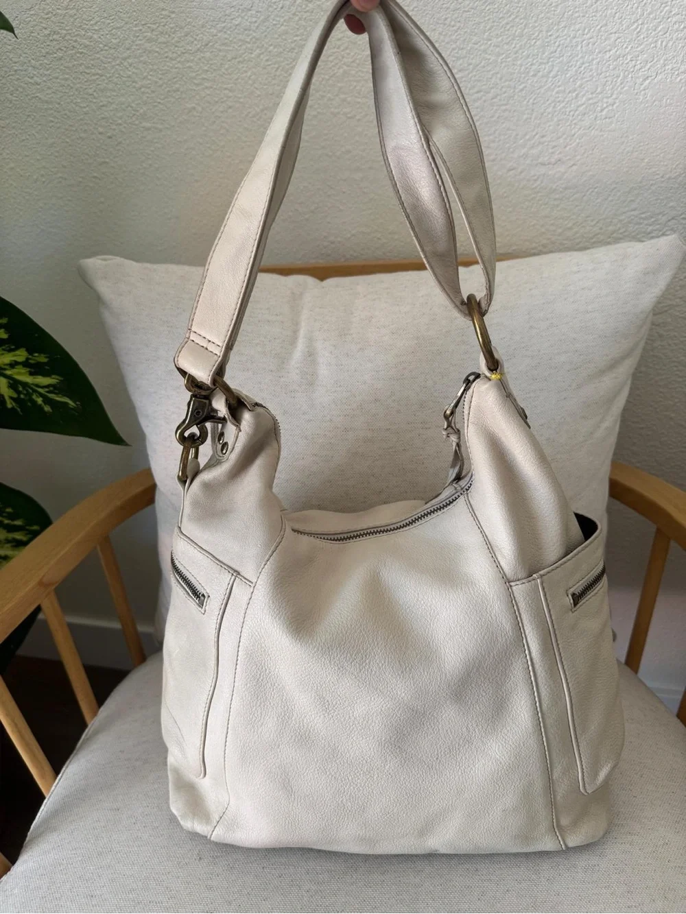 Fossil Vintage Cream Ivory Leather Shoulder Women’s Hobo Slouchy Bag Purse Y2K
